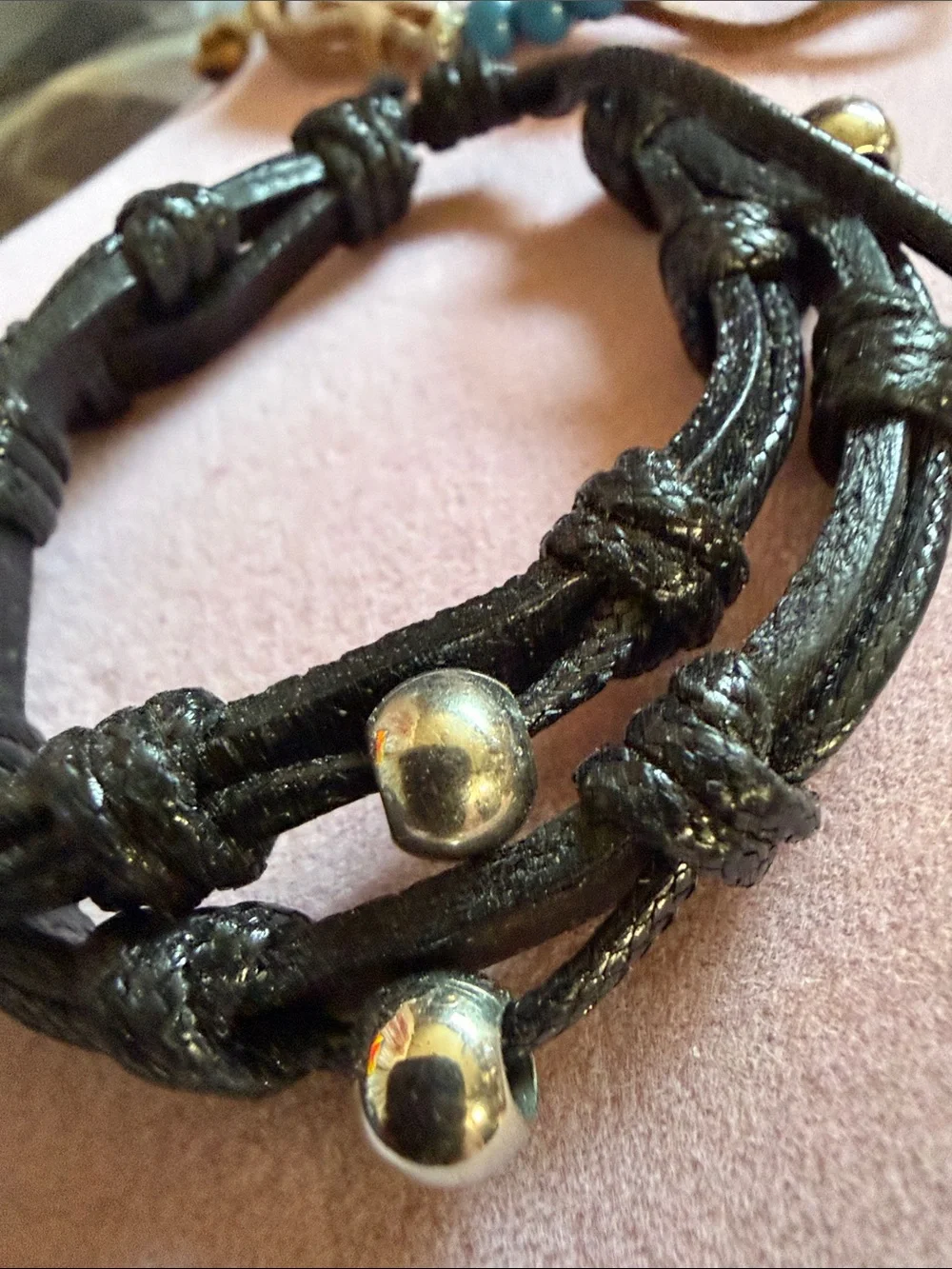 Boho Multi-Strand Leather Bead Bracelets X2 Set, (J0295)